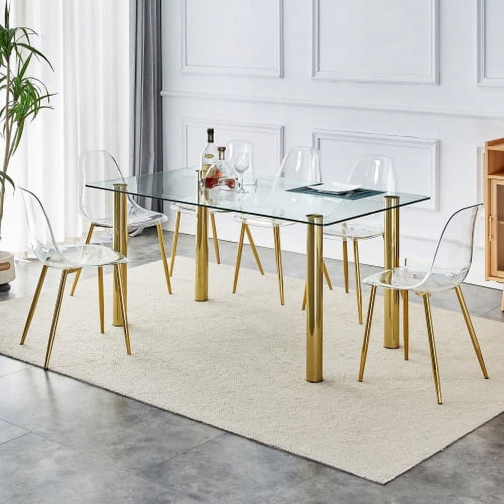 GFVCNIO modern minimalist style glass dining table. Transparent