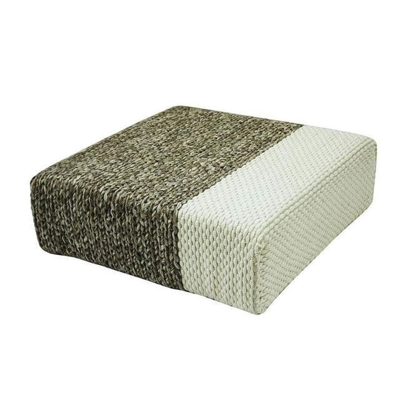 GFurn Ira - Handmade Wool Braided Square Pouf - Natural & Snow White - 90 x 90 x 30cm