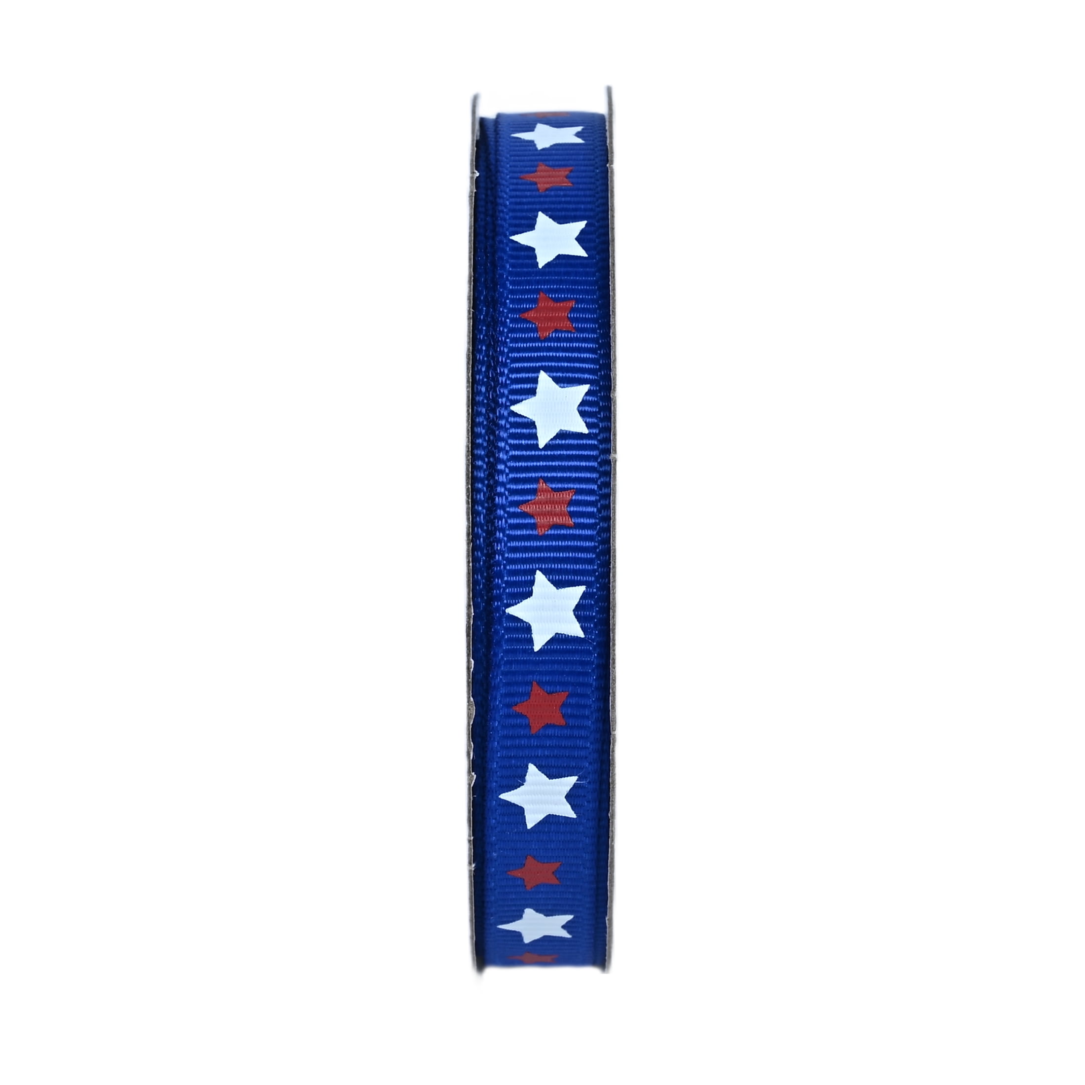 Gwen Studios 3/8" Red & White Stars on Blue Grosgrain Ribbon, 3 yards