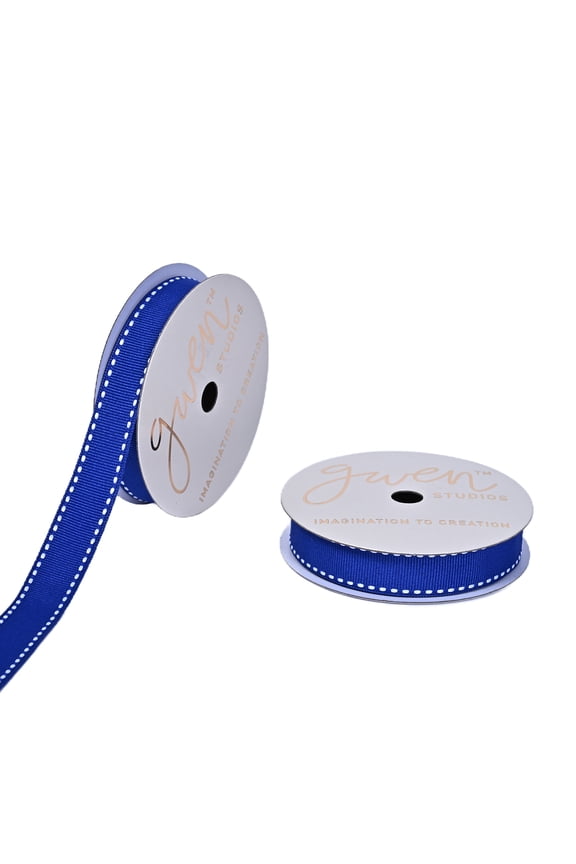 5/8" Blue Saddle Stitch Grosgrain Ribbon, 3 Yards