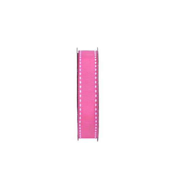 Gwen Studios 5/8" White Saddle Stitch on Dark Pink Grosgrain Ribbon, 3 yards