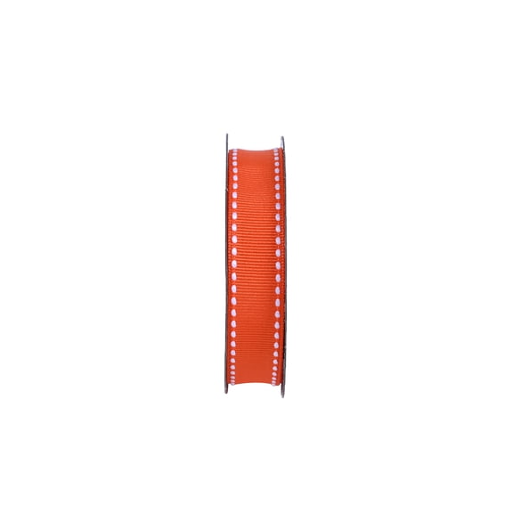 Gwen Studios 5/8" White Saddle Stich on Orange Grosgrain Ribbon, 3 yards