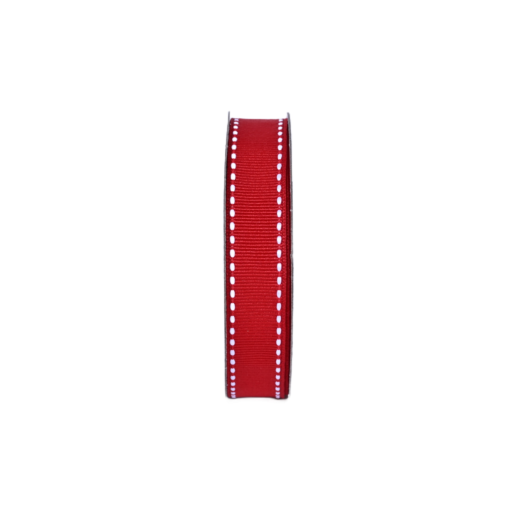 Gwen Studios 5/8" White Saddle Stitch on Red Grosgrain Ribbon, 7 Yards