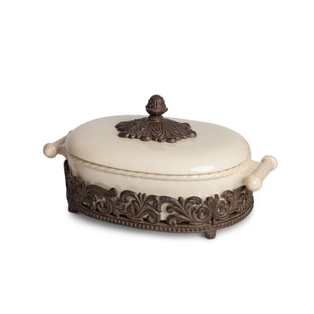 GG 90781 2.5qts. Acanthus Casserole Dis Other Decor, 14.5InL x 10.5InW x 7.25InH, Cream