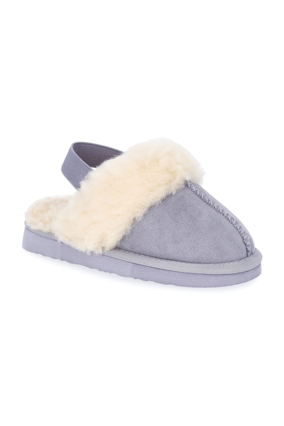 Girls Faux Shearling Slippers with Slingback Strap