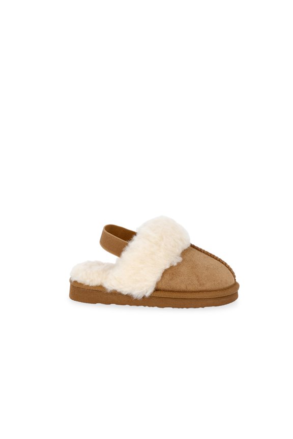 Girls Faux Shearling Slippers with Slingback Strap