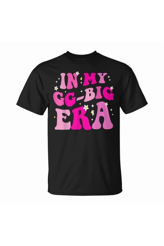 In My GG Big Era Sorority Reveal Graphic Tee Unisex Adult Cotton Funny Greek Life Gift for Big Sister Casual Matching Sorority Event T-Shirt, Size 3XL, Color Black