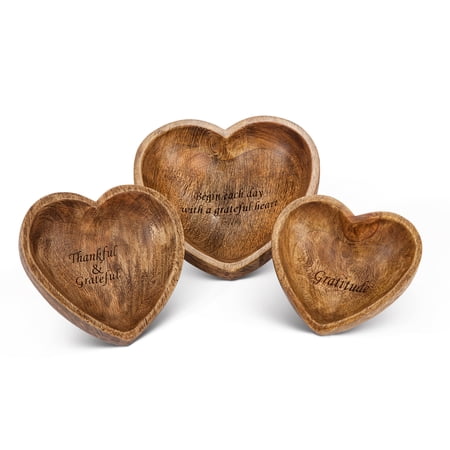 GG Collection 93344 Mango Serveware Medium Wooden Heart Bowls - Set of 3