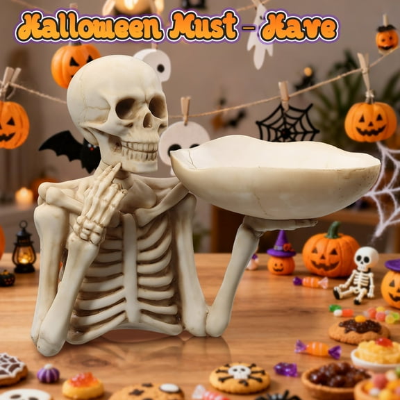 YeYeBest Skull Tray for Halloween Candy, Candy Bowl and Skeleton Figurine for Snack, Keys, Fruit Organizer