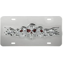 GG Grand General 60286 Stainless Steel License Plate w/ 3D Big Skull Emblem, 4 Holes, Chrome