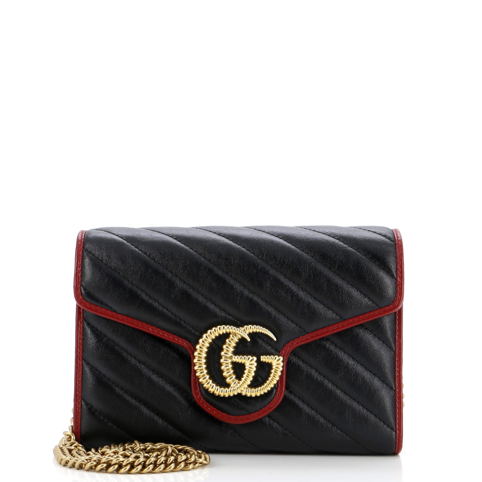 Pre-Owned Gucci GG Marmont Chain Wallet Diagonal Quilted Leather
