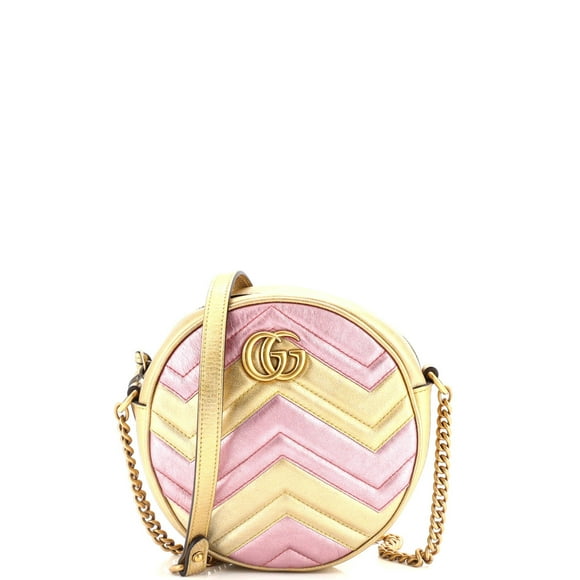 Pre-Owned GG Marmont Round Shoulder Bag Matelasse Leather Mini By Rebag