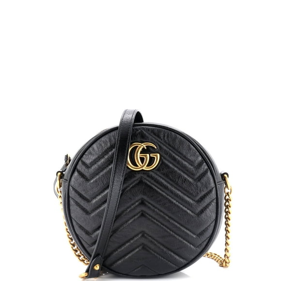 Pre-Owned GG Marmont Round Shoulder Bag Matelasse Leather Mini By Rebag