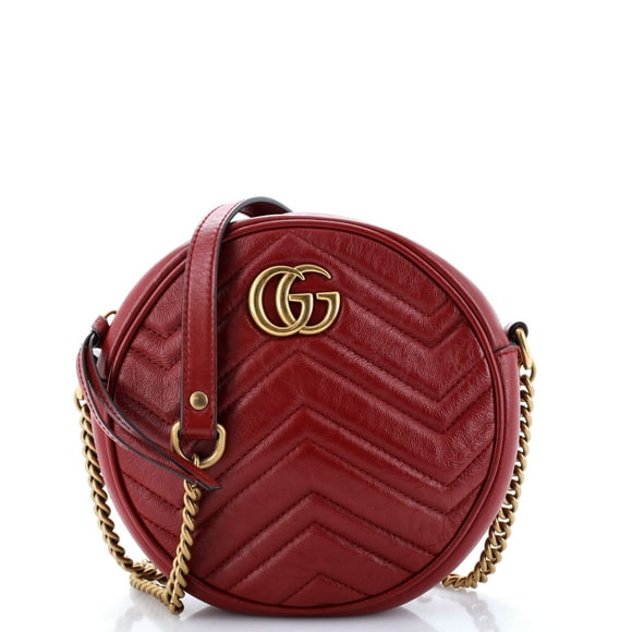 Pre-Owned GG Marmont Round Shoulder Bag Matelasse Leather Mini By Rebag