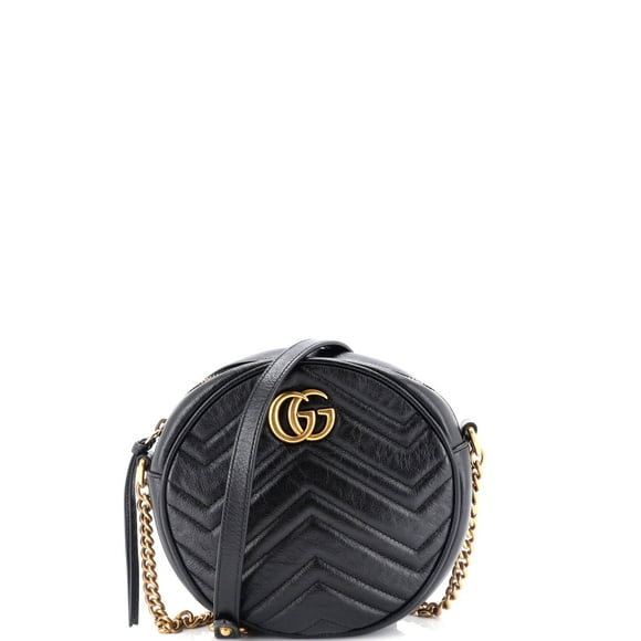 Pre-Owned GG Marmont Round Shoulder Bag Matelasse Leather Mini By Rebag