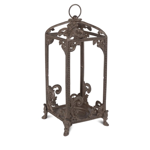 GG Tall Metal Lantern Home Decor, 7.25InL x 7.25InW x 17InH, Brown