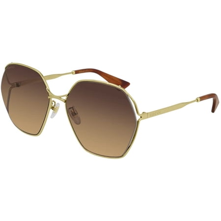 GG818SA 002 63MM Gold/Brown Square Sunglasses for Women + BUNDLE with Designer iWear Complimentary Eyewear Kit