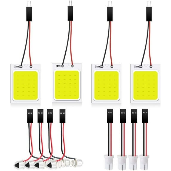 GGB-4-Pack White 6500K COB 24-SMD 12V LED Light for Auto Car Interior Lighting Panel Dome Lamp Map Roof Ceiling Lights Bulb with 4 X T10,Festoon Adapter (COB 24-SMD, 12V)【0507】