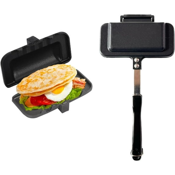 GGB-4w1h Sandwich Maker, 4w1h Sandwich Maker Hot Dog, Breakfast Sandwich Maker, Double Sided Frying Pan, Sandwich Non Stick Pan, Machine Pancake Maker Kitchen Tools, Maker Pan Handle (Black)【0514】