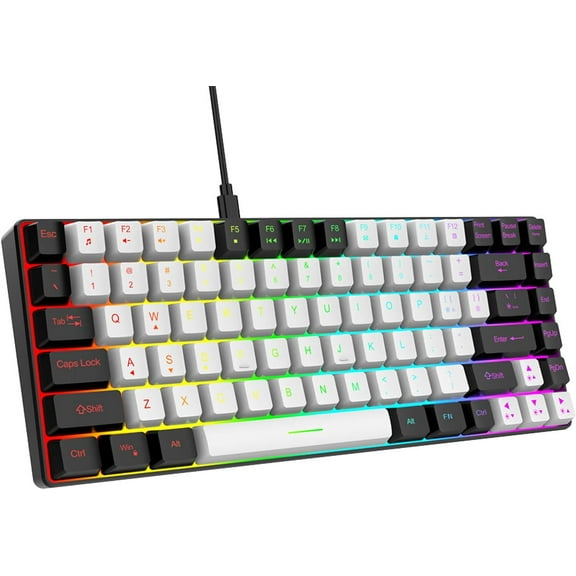 GGB-80% Wired Gaming Keyboard, RGB Backlit Ergonomic Mini Keyboard, Small Compact 84 Keys Keyboard for PC, Gamer, Typist, Travel (White)【0514】