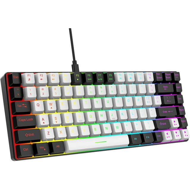 GGB-80% Wired Gaming Keyboard, RGB Backlit Ergonomic Mini Keyboard, Small Compact 84 Keys Keyboard for PC, Gamer, Typist, Travel (White)【0514】