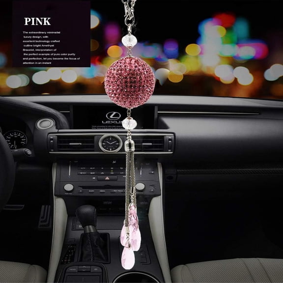 GGB-Bling Car Ornament Clear Hanging Crystal Ball Prism Crystals,Lucky Crystal Sun Catcher Ornament,Rear View Mirror Charm Decor Design Pendant Bling Car Accessories (Pink)0507