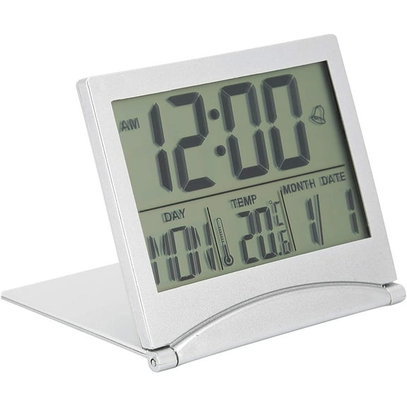 GGB-Electronic Compact Alarm Foldable Calendar Easy to Read Atomic Desktop Clock Auto Set Digital Alarm Clock Screen with Time/Date/Temperature Display- Perfect for Nightstand or Desk鈥?516