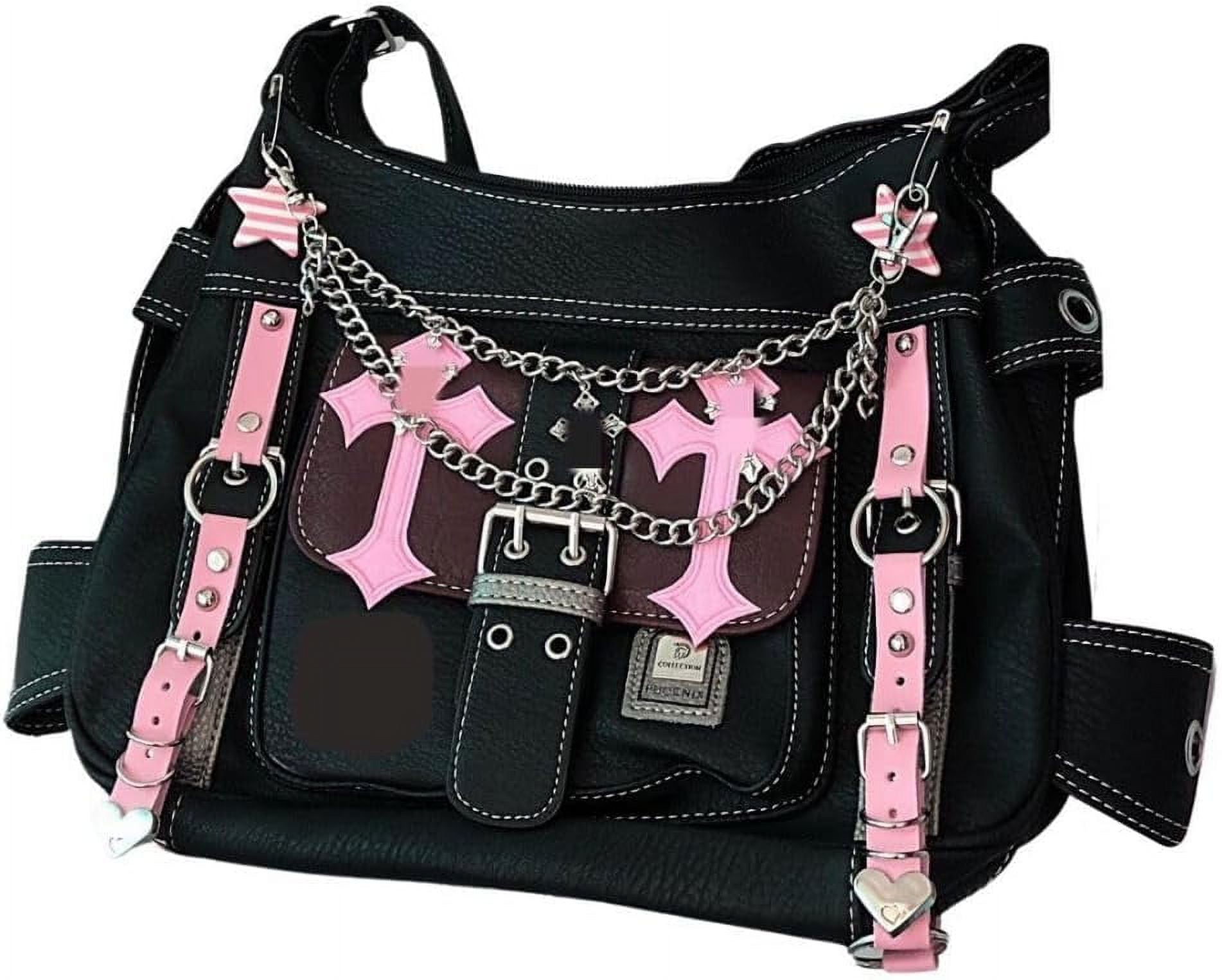 Emo Drawstring Bag GGB-Y2K Messenger Bag Women Punk Cross Gothic Emo Dark Leather Tote Bag ...