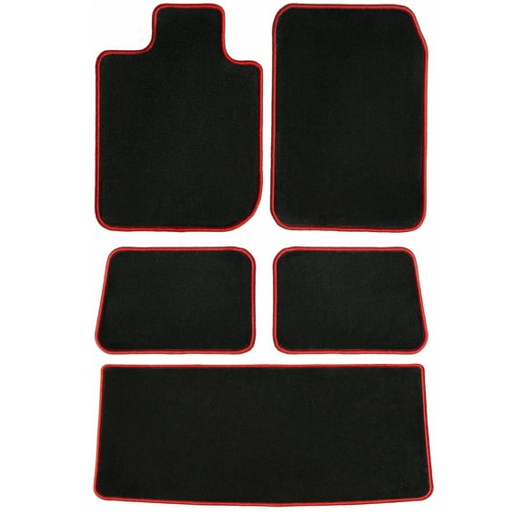 GGBAILEY Ford Explorer Black with Red Edging Carpet Car Mats / Floor Mats, Custom Fit for 2015, 2016, 2017, 2018, 2019 - Driver, Passenger, 2nd & 3rd (5 Piece)
