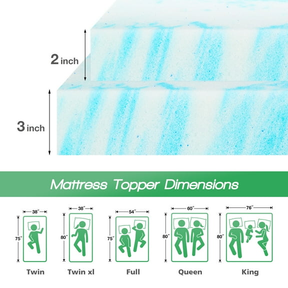 GGBDNP 2-3 Inch Gel Memory Foam Mattress Topper Full Size Cooling Mattress Pad Cover for Back Pain Soft and Breathable Bed Topper