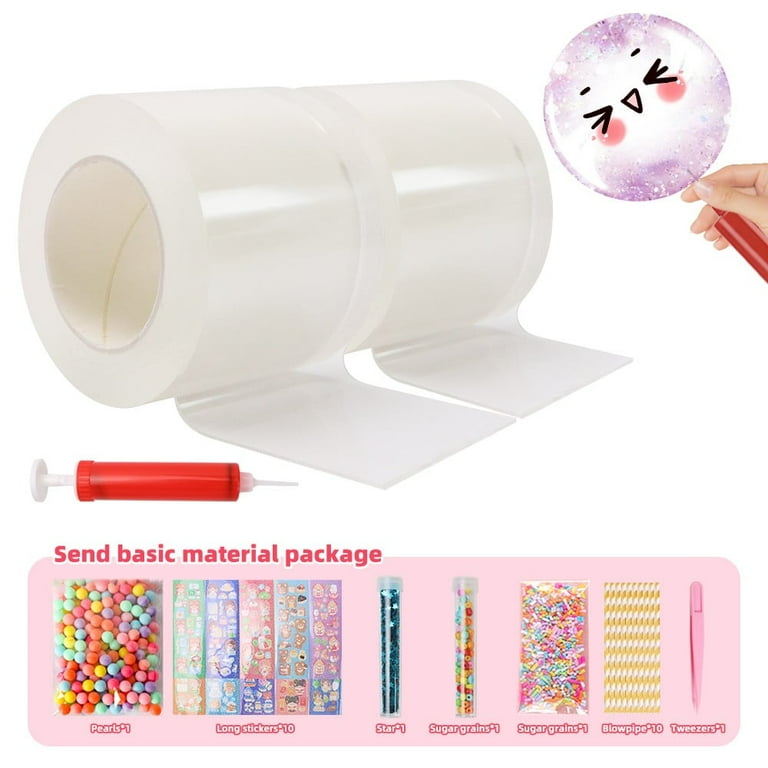 Nano Double Tape Bubbles Kit,Double Sided Tape,Plastic Bubbles with 10  Straws and 12 Packs Glitter,Nano Tape Elastic Bubble Squishy DIY Kit,Party