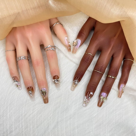 GGDDSHA Handmade Press On Nails, Luxury & Custom FakeNails 3D Handmade Reusable UV Finished False Nails, HandPainted Nail,Ivory Filigree