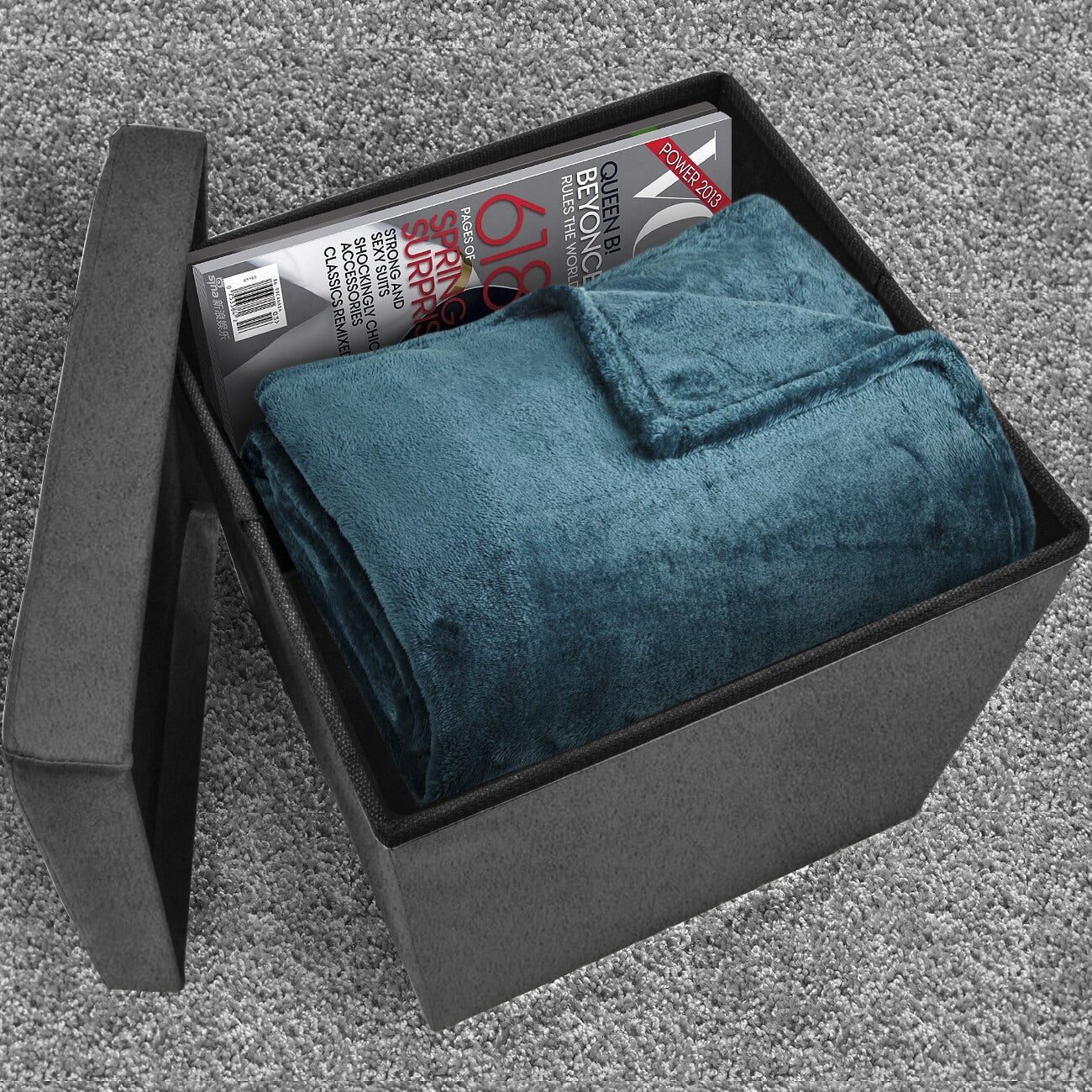 Sleek Gray Faux Suede Foldable Storage Ottoman with Tufted Lid