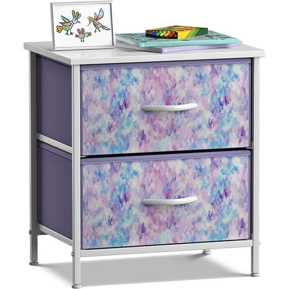 Sorbus 2 Drawer Bedside Nightstand End Table Bedroom Dresser, Pastel Colors Tie-Dye Purple
