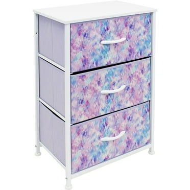 GGI International 3 Drawer Bedside Nightstand End Table Bedroom Dresser, Pastel Colors Tie-dye Blue/Pink/Purple