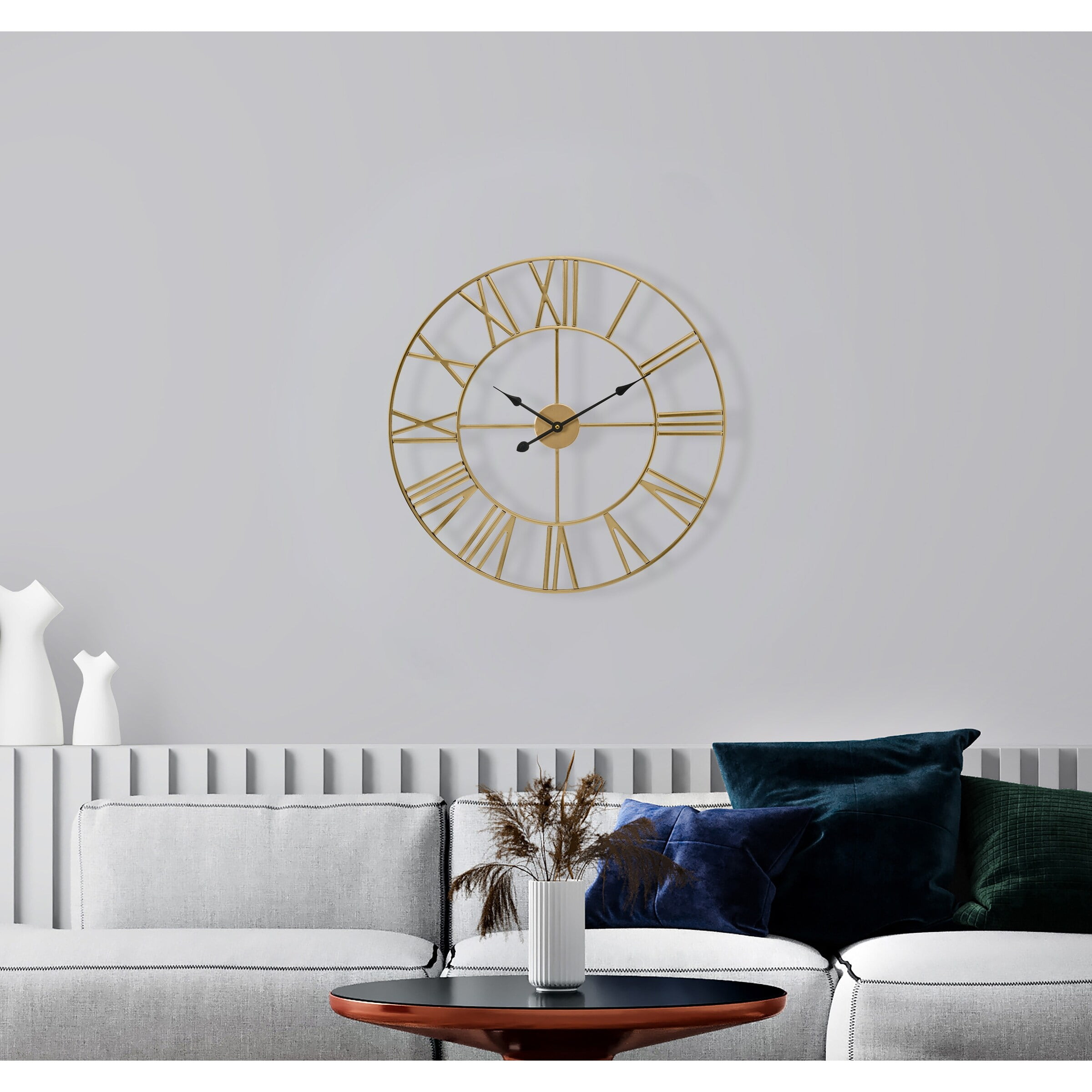 Oversized Gold Metal Roman Numeral Wall Clock