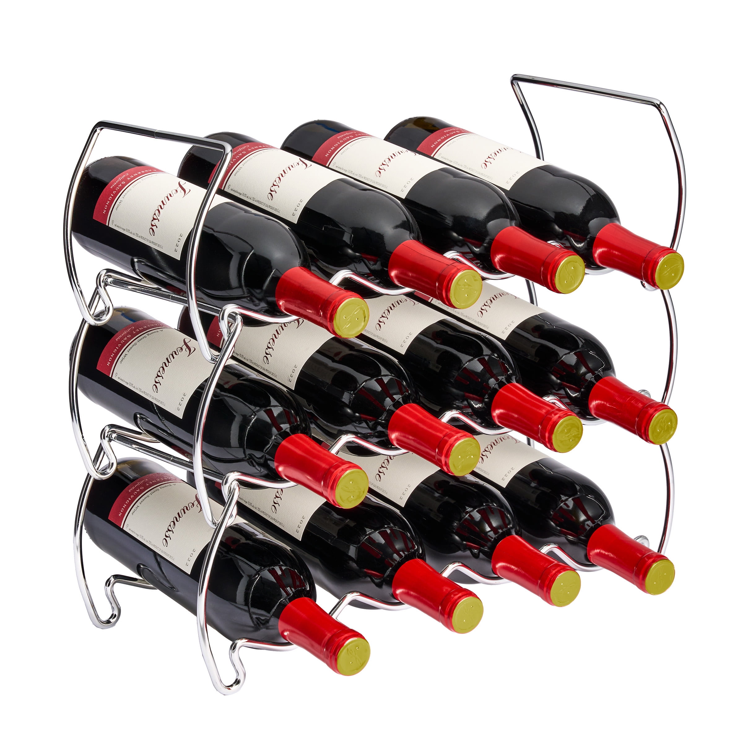 Sorbus 3-Tier Stackable Silver Metal Wine Rack for 12 Bottles