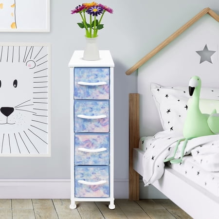GGI International Narrow Dresser Tower with 4 Drawers - Vertical Storage for Bedroom Tie-Dye Blue