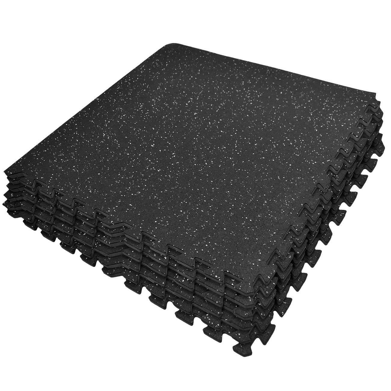 Black and Gray Speckled Rubber Interlocking Gym Floor Mat Set