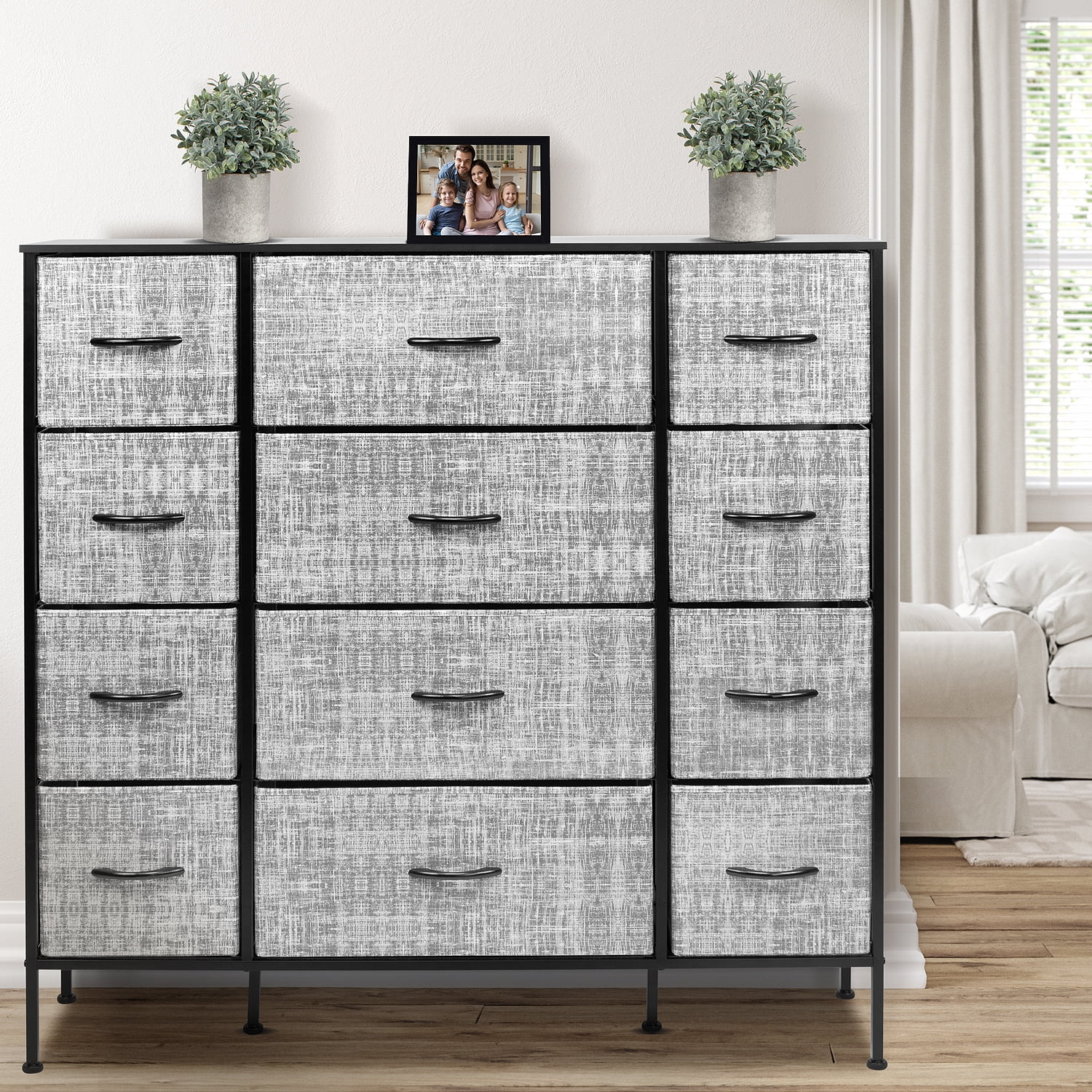 Sorbus 12-Drawer Gray and Black Fabric Dresser with Steel Frame