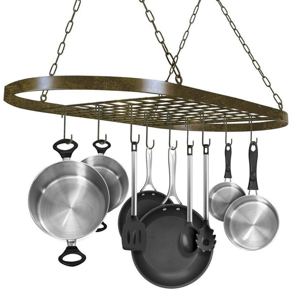 GGI International Sorbus Pot and Pan Rack for Ceiling with Hooks - Oval Mounted Storage Rack - 31.50" L X 16.50" W X 21" H - 31.50" x 16.50" x 21"