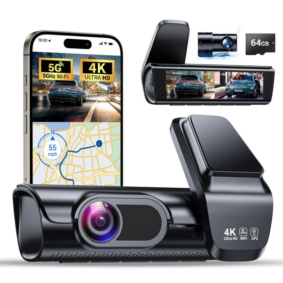 GGMCN 4k Dash Cam Front and Rear, 3.59" IPS Screen, Built-in GPS 5G WiFi Dash Camera for Cars with App, UHD 2160P Night Vision Free 64G SD Card, 170 Wide Angle, HDR, 24H Parking Mode