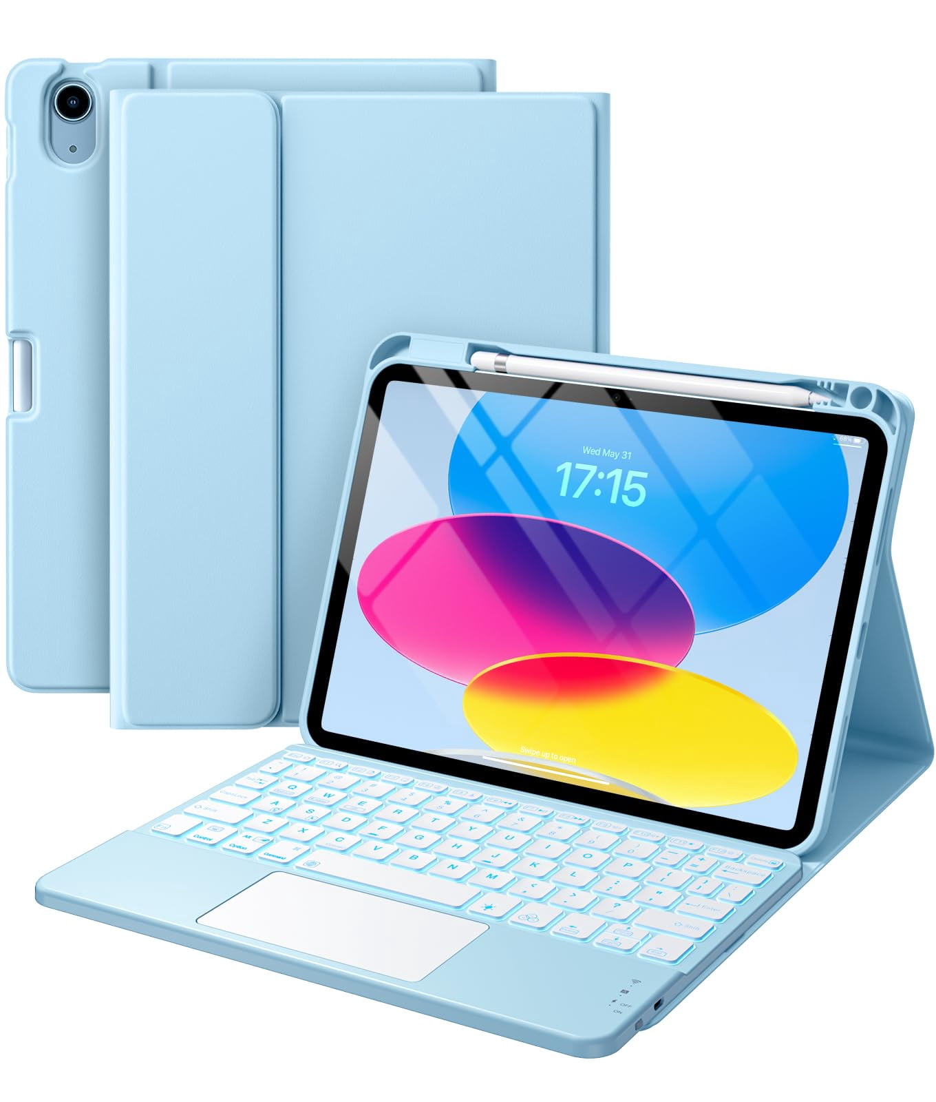 Multi Blue Color GGMCN Compatible for iPad 11th 10th Generation Case with Keyboard ...