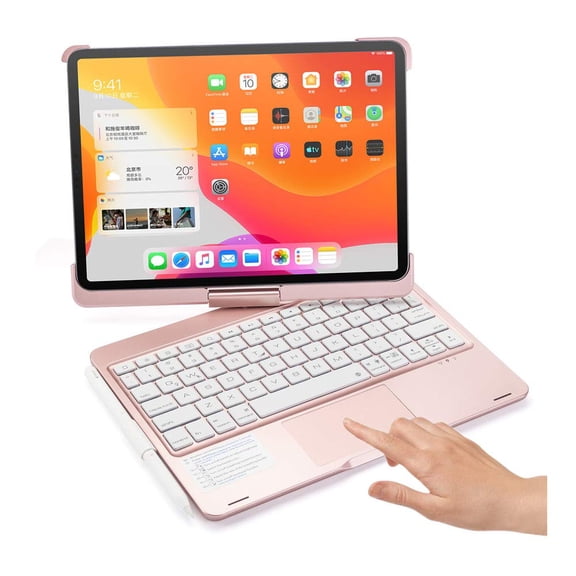 GGMCN Keyboard Case for iPad Air 5 2022 / iPad Air 4 2020 (10.9 inch) 360 Rotatable Touchpad Backlit Keyboard Foldable Trackpad Flip Smart Cover (Silver)