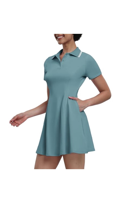 WOMENS TENNIS DRESSES GOLF DRESS SHORT SLEEVE WITH SHORTS BLUE MOUSE
