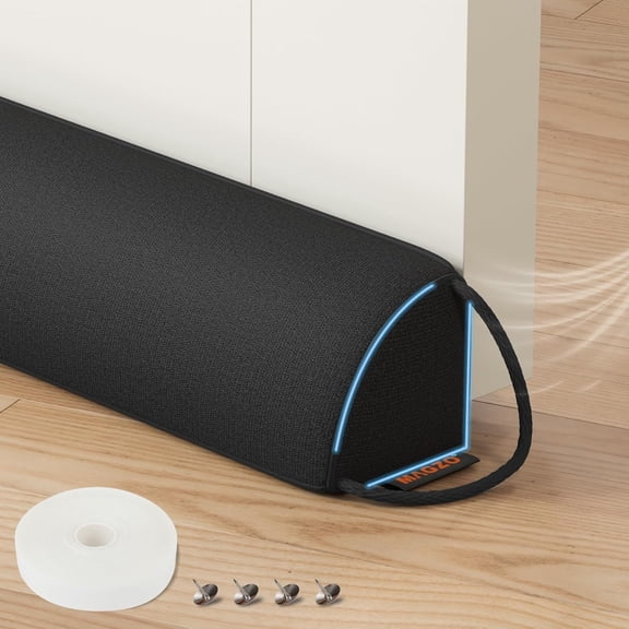 GGSSAAA Door Draft Stopper 32 Inches, Weighted Triangular Door Snake for Winter Noise Blocker with Hook Loops,Black