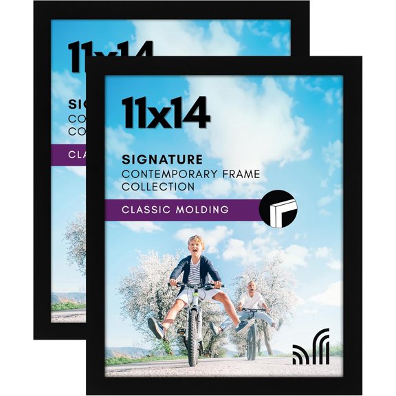 GGSW 11x14 Picture Frame with Shatter-Resistant Glass - Set of 2 - Signature Collection - Gallery-Style Frames Made of Engineered Wood - Picture Frames for Wall Display - Black