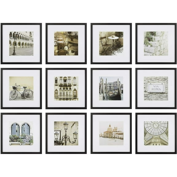 GGSW 12pc 12 x 12 Black Frame Kit, Matted To 7.5 x 7.5