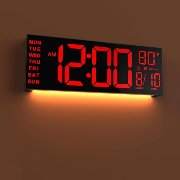 GGSW 13" Large Digital Wall Mount Clock, Count Down Timer, Alarm, Big LED, DST, Temperature for Living Room Classroom Desk, Xmas, Birthday Gift for Senior Mom Dad