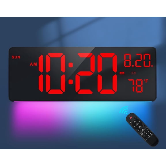 GGSW 16.5" Digital Clock Large Display with Remote Control 7 Color Changes Night Lights LED Wall Clock, Adjustable Dimmer, Temperature Clock for Bedroom, Desk Alarm Clock Gift for Teens Elderly